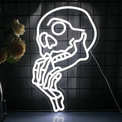 Skeleton LED Neon Sign – White Skull Wall Light