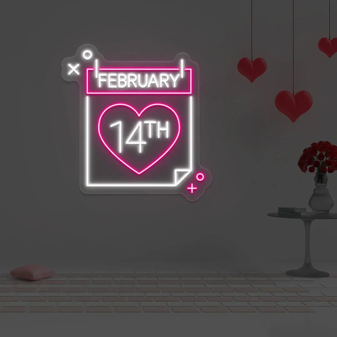 4 February Calendar Neon Sign – LED Light for Valentine's Day, Romantic Décor, USB Powered for Home, Office, and Party - Neon Brothers