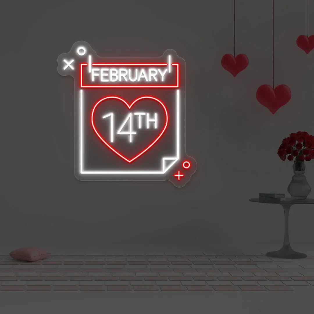 4 February Calendar Neon Sign – LED Light for Valentine's Day, Romantic Décor, USB Powered for Home, Office, and Party - Neon Brothers