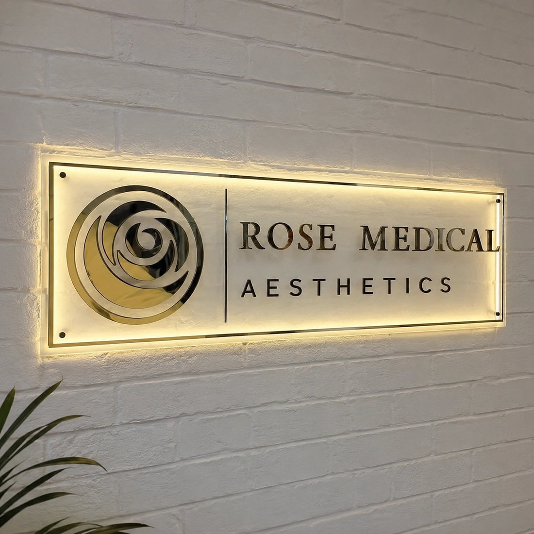 Custom LED Halo Acrylic Medical Reception Sign | Premium Clinic Logo Wall Sign