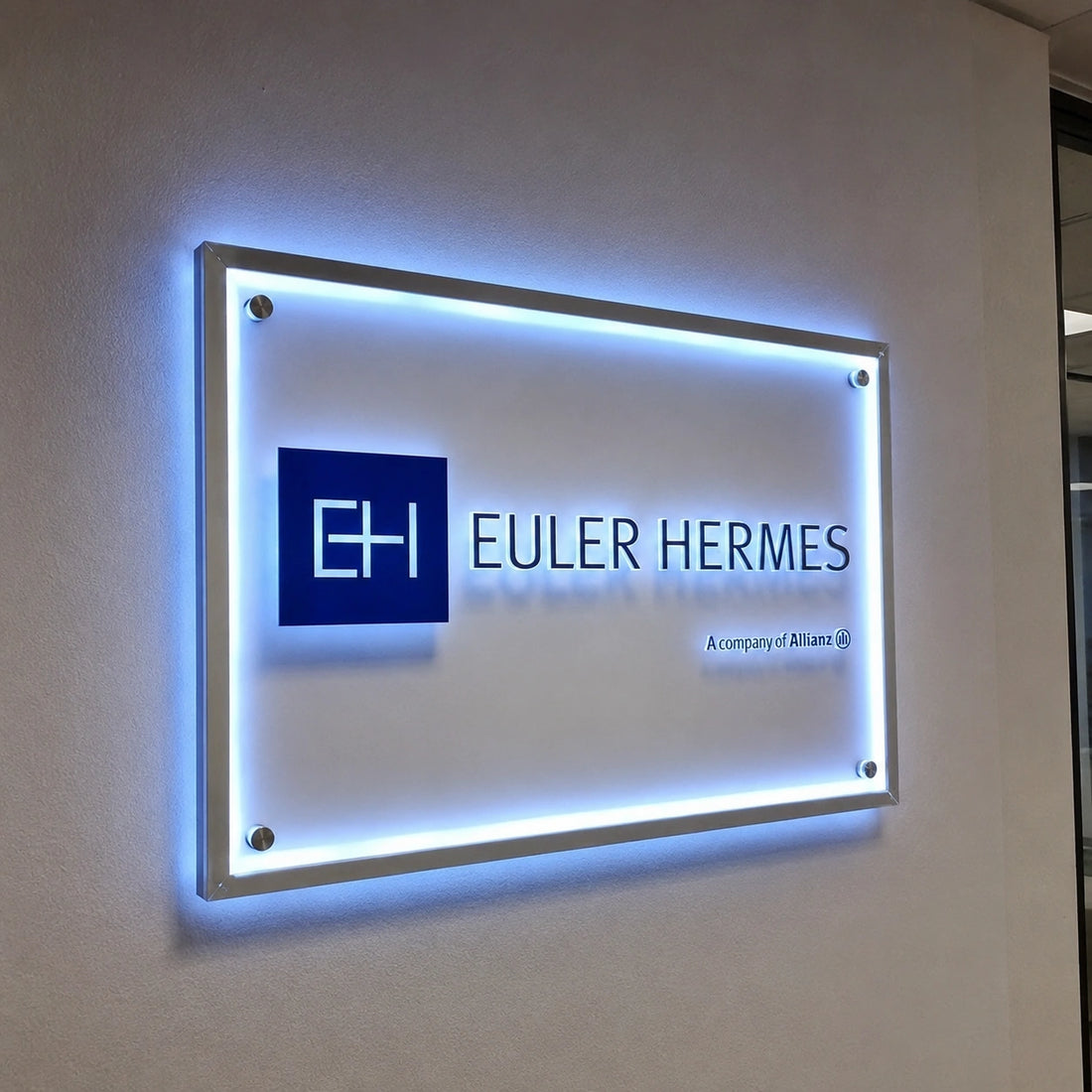 Custom LED Halo Acrylic Office Logo Sign | Premium Illuminated Reception Wall Sign