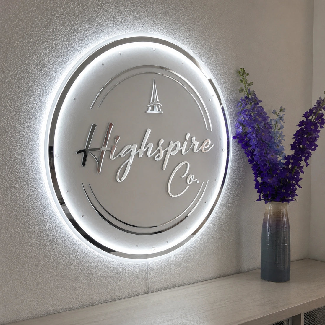 Custom Luxury LED Halo Acrylic Logo Sign | Premium Illuminated Business Reception Sign