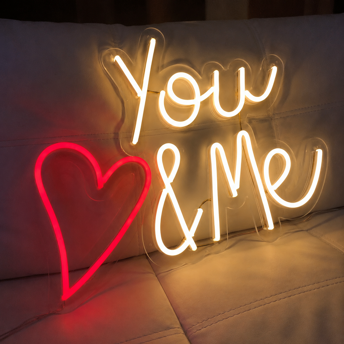 You & Me Heart Neon Sign | Custom LED Wall Art for Bedroom & Couples