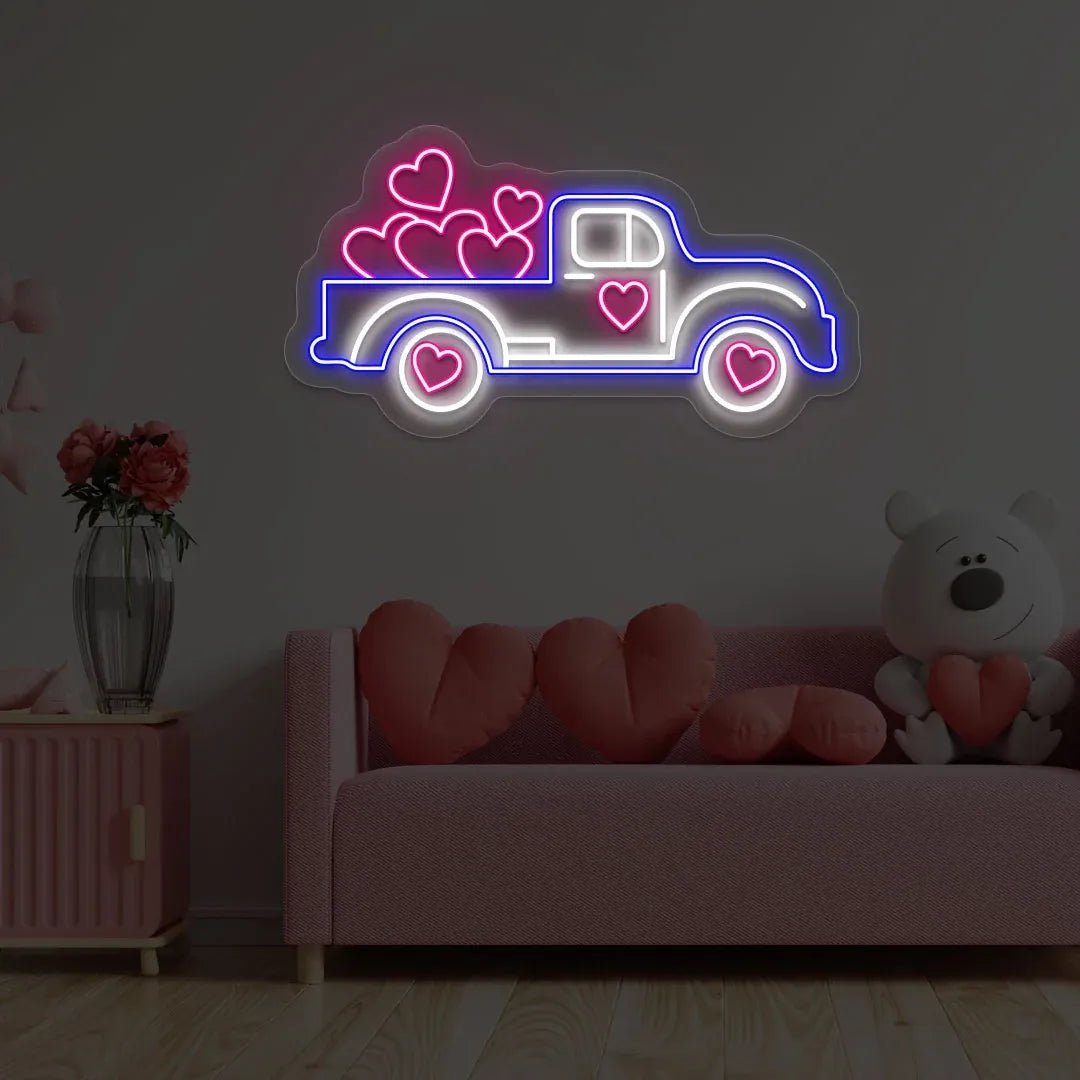 Delivering Love Truck Neon Sign – LED Neon Light for Valentine’s Day, Weddings, and Romantic Home Décor - Neon Brothers