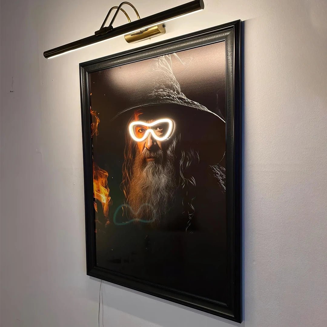 Neon Glasses Wizard Art – LED Framed Canvas for Unique Wall Decor - Neon Brothers