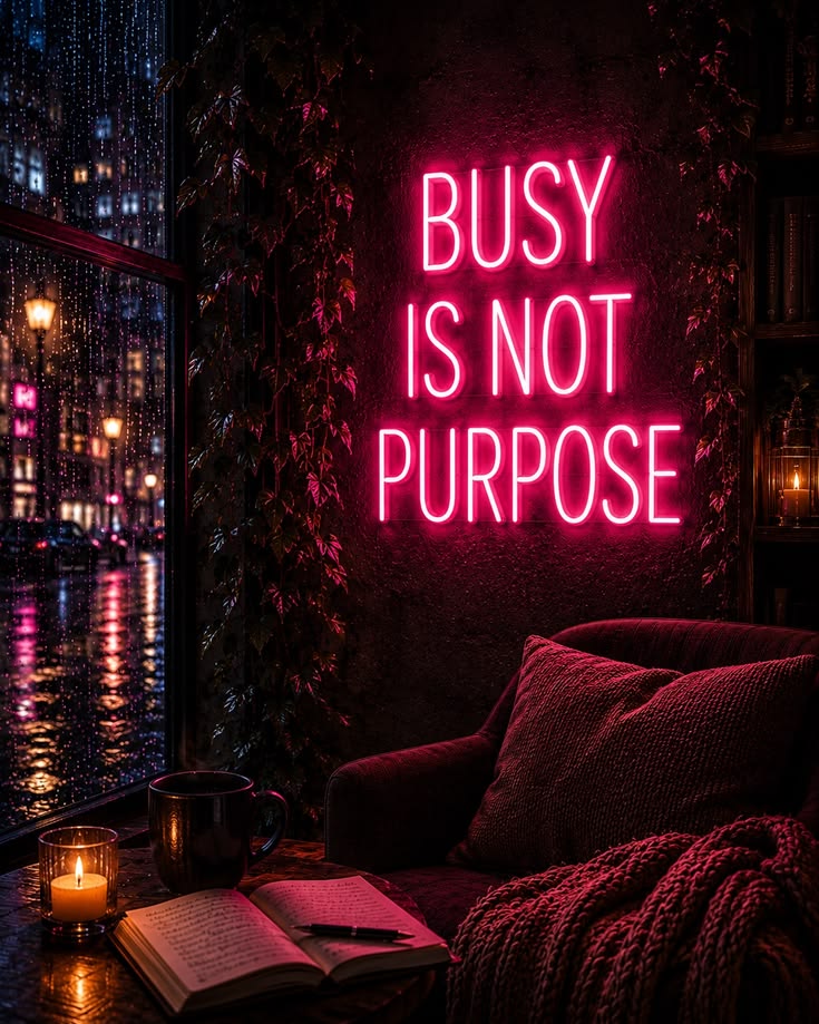 Busy Is Not Purpose LED Neon Sign – Inspirational Wall Decor