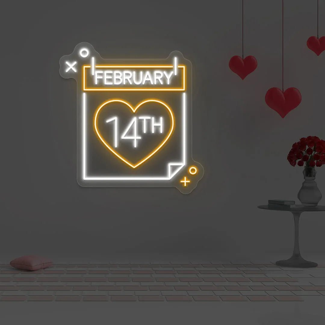 4 February Calendar Neon Sign – LED Light for Valentine's Day, Romantic Décor, USB Powered for Home, Office, and Party - Neon Brothers