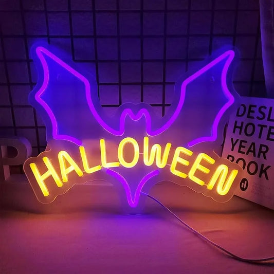 Halloween Bat LED Neon Sign – Purple and Yellow