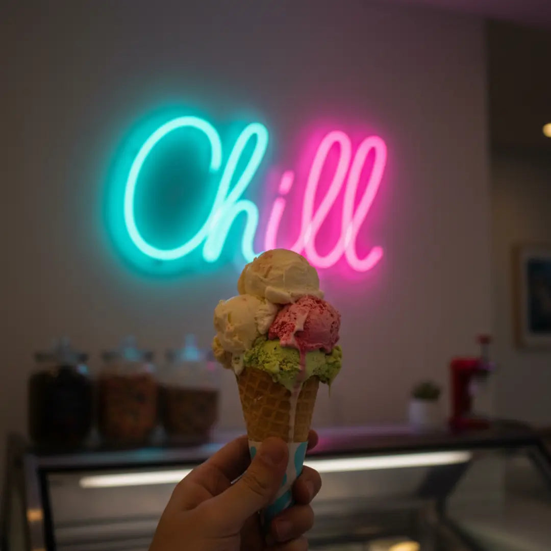 Chill Neon Sign – LED Wall Light for Ice Cream Shops, Cafés & Home Décor