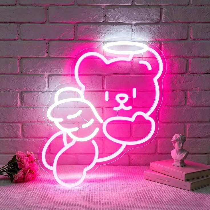 Angel Halo Bear LED Neon Sign – Pink Bear Wall Light