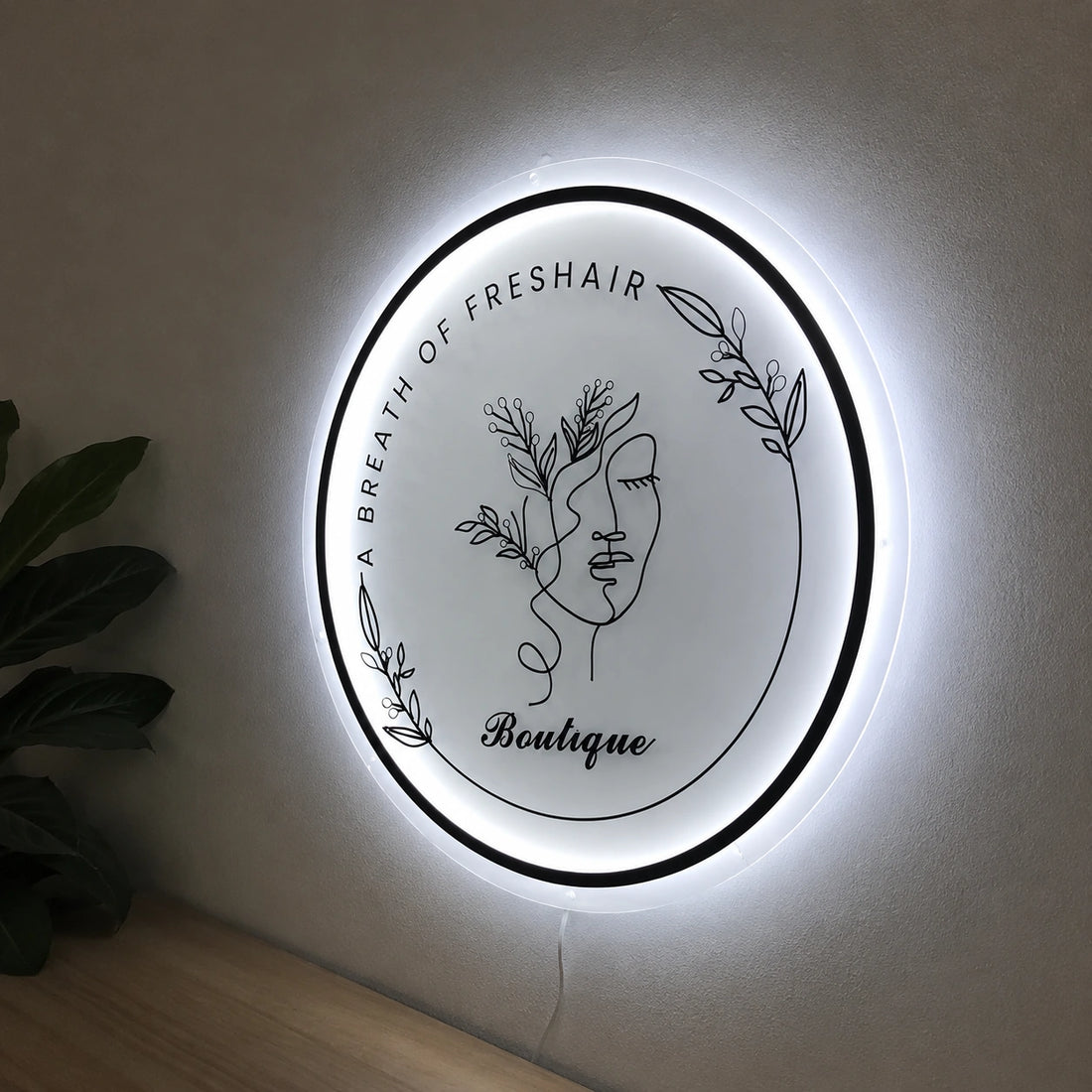 A Breath of Freshair Boutique LED Halo Sign | Luxury Round Reception Logo Wall Sign
