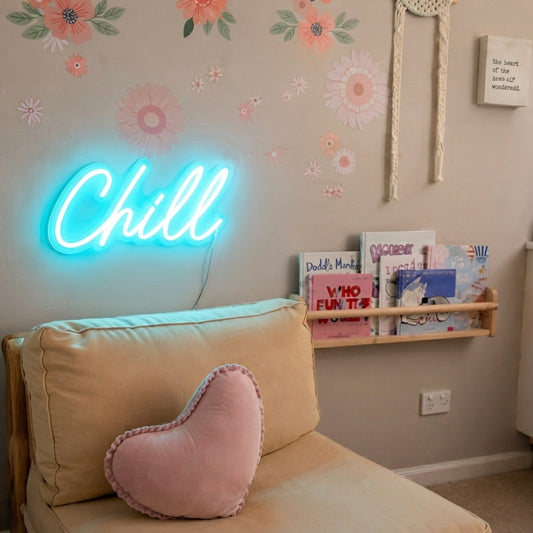 Chill LED Neon Sign | Aesthetic Bedroom Wall Decor | Blue Neon Light