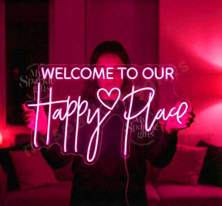 Happy Place LED Neon Sign – Premium Pink Wall Decor