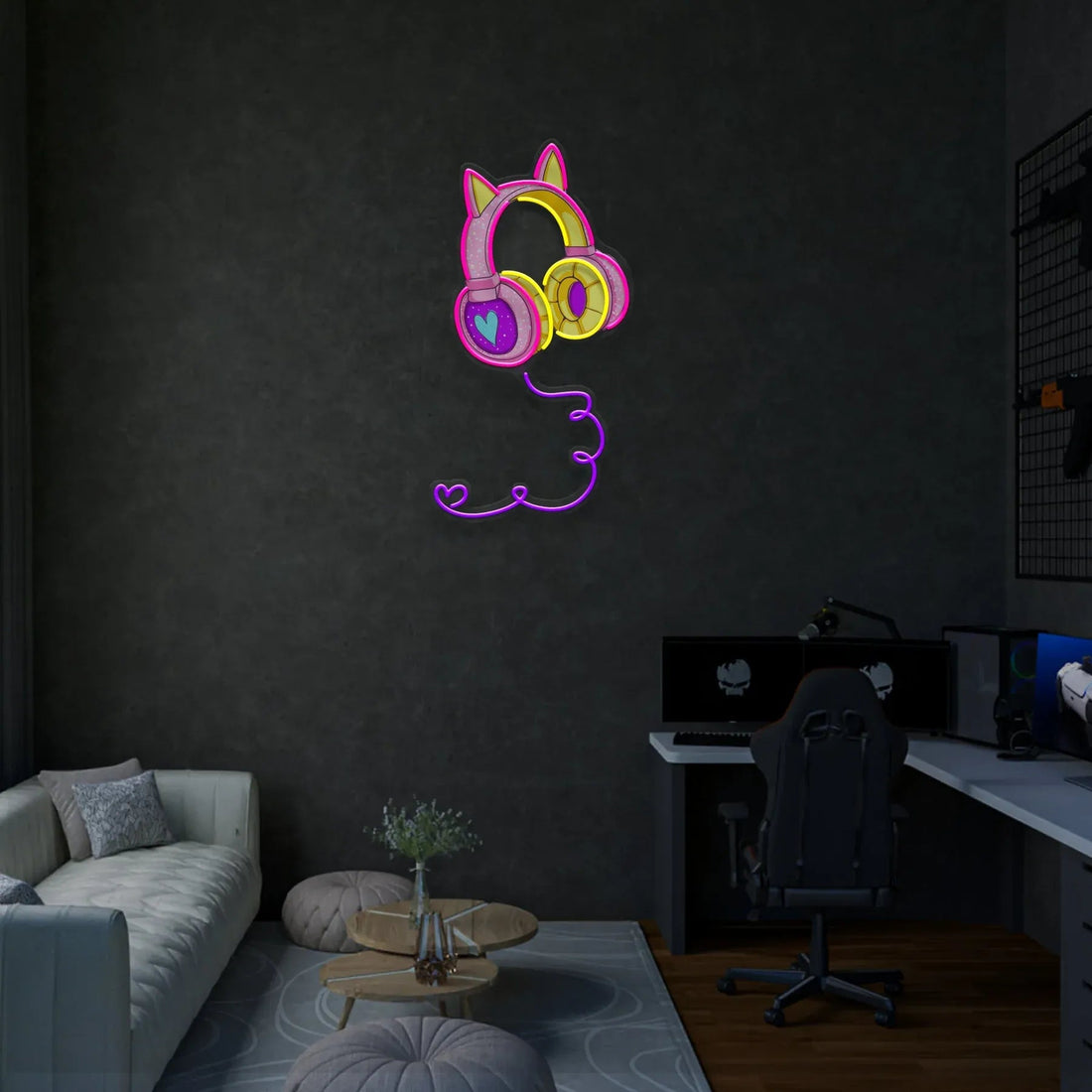 Cute Headphones Neon Sign – A Vibrant Glow for Music Lovers - Neon Brothers