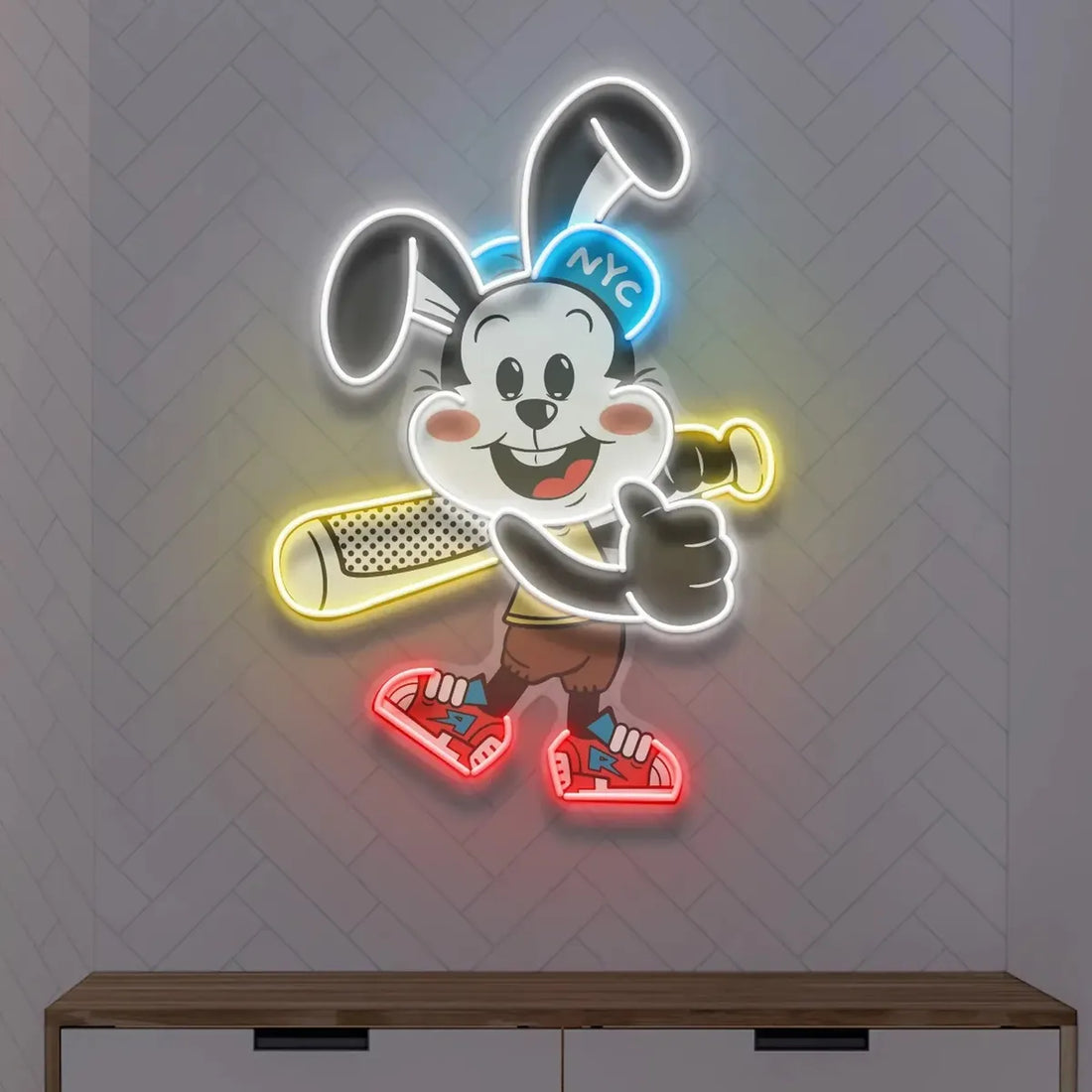 Rabbit Playing Baseball Neon Sign – A Playful Glow for Kids & Sports Lovers - Neon Brothers