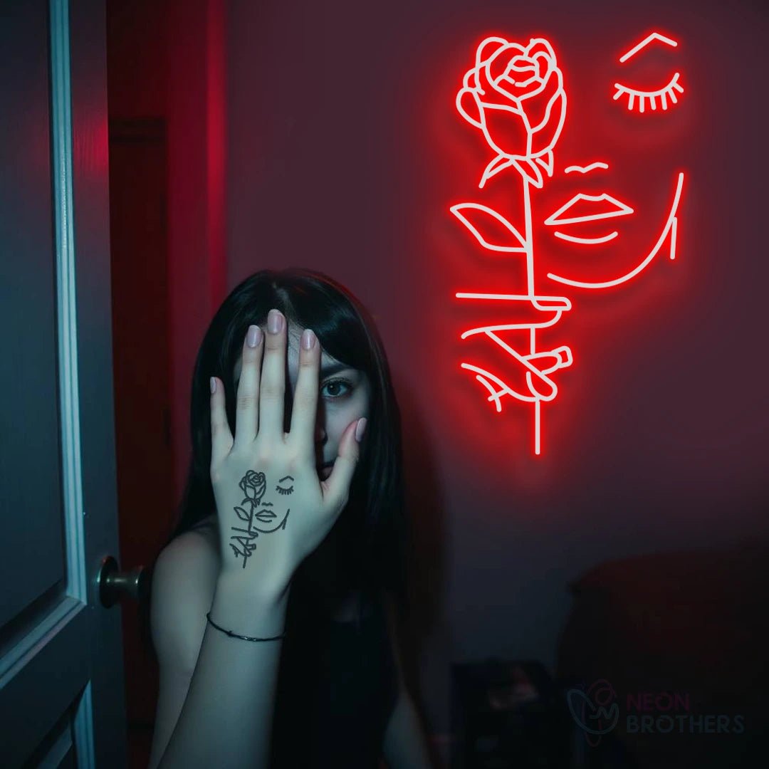 Rose Face Neon Sign – Elegant LED Wall Art for Modern Decor & Tattoo Lovers - Neon Brothers